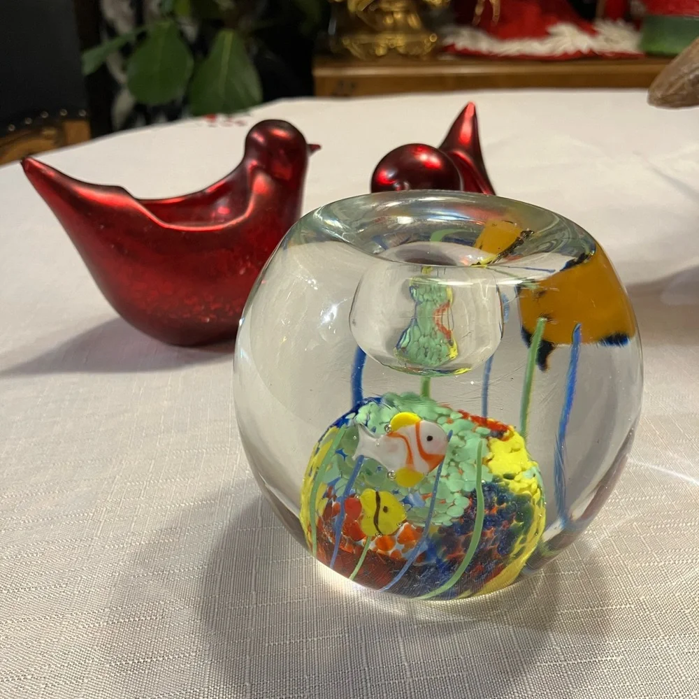Handcrafted Glass Fish PAPERWEIGHT candle holder,Aquarium Decor.
